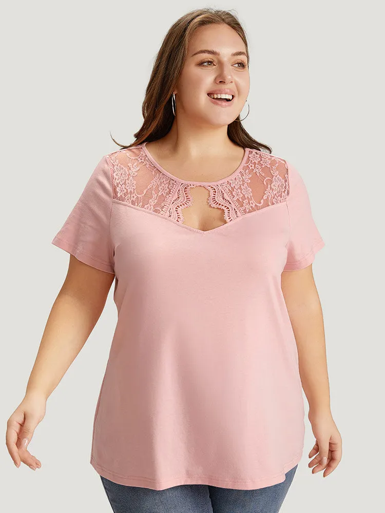 Floral Crochet Lace Mesh Patchwork Cut Out T-shirt sold by Bloomchic product image thumbnail 3