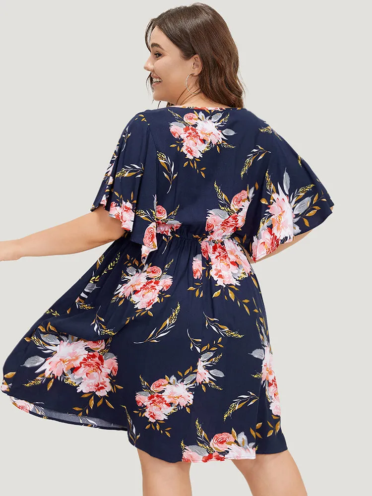 Floral Print Surplice Neck Pocket Ruffle Sleeve Dress sold by Bloomchic product image thumbnail 5