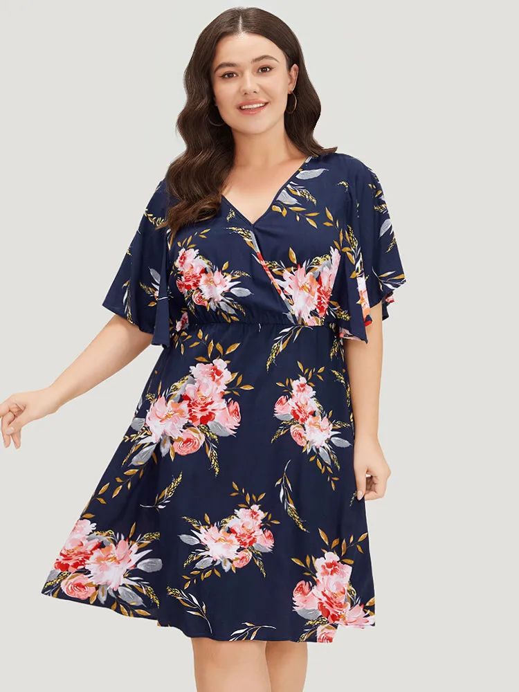 Floral Print Surplice Neck Pocket Ruffle Sleeve Dress sold by Bloomchic product image thumbnail 4