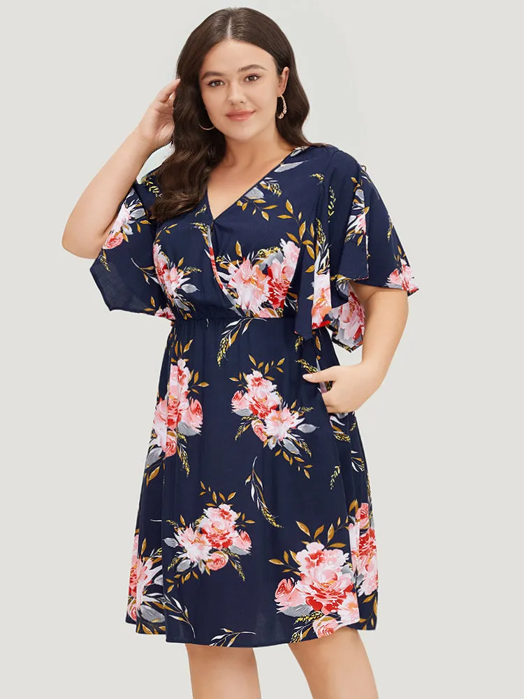 Floral Print Surplice Neck Pocket Ruffle Sleeve Dress sold by Bloomchic product image thumbnail 3