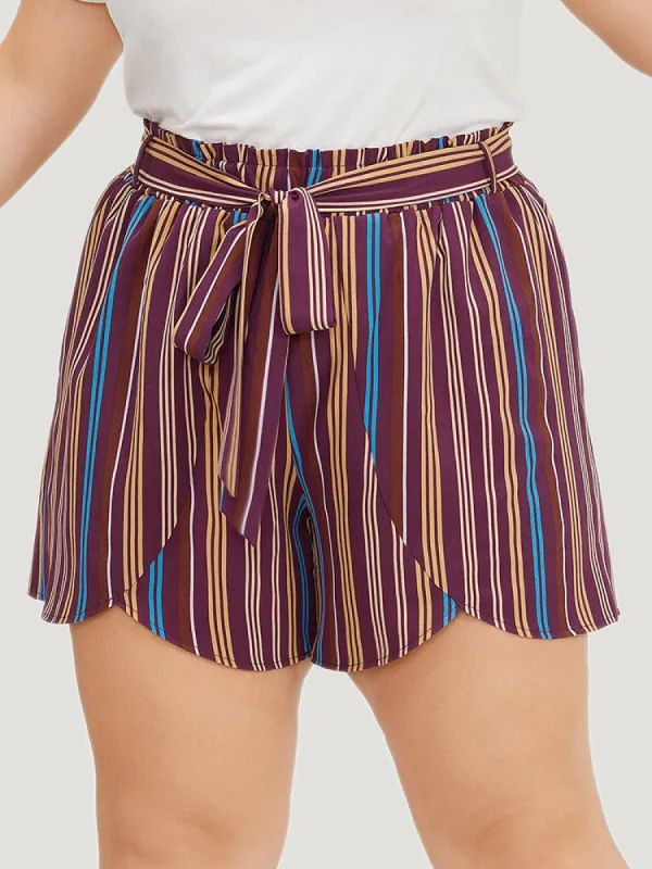 Colour Striped Print Belted Wrap Hem Shorts sold by Bloomchic