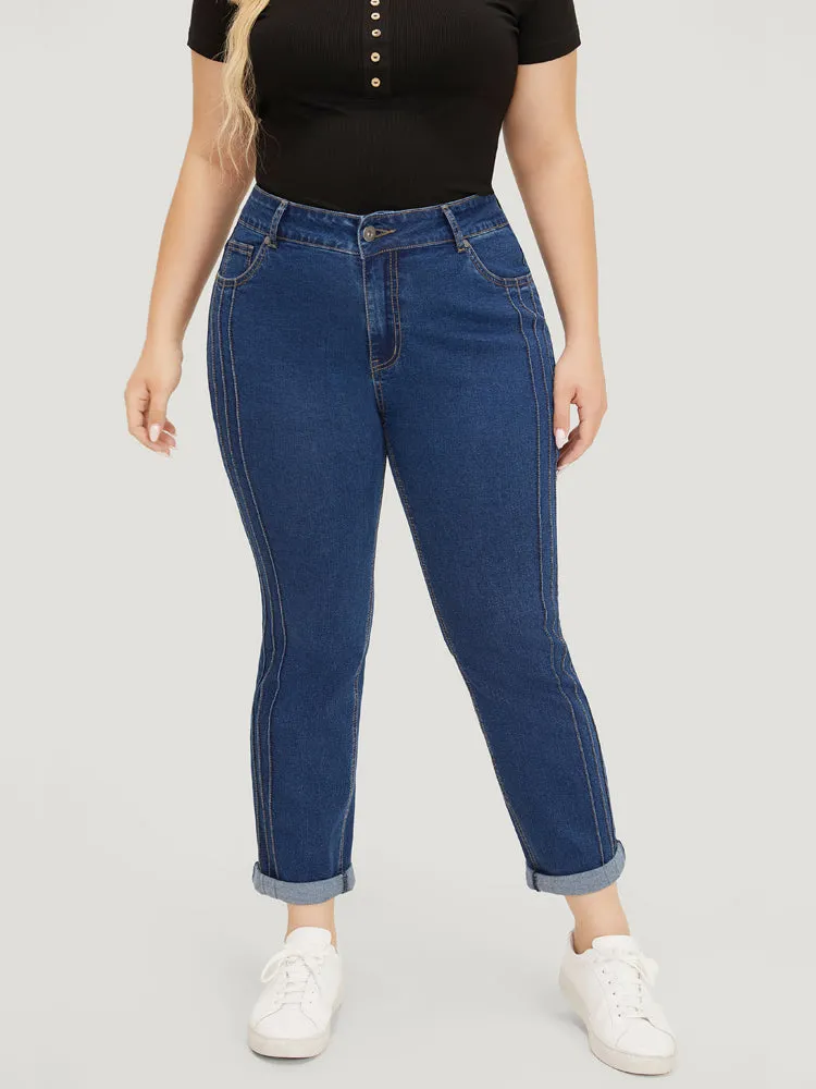 Very Stretchy High Rise Medium Wash Pleated Detail Jeans sold by Bloomchic product image thumbnail 5