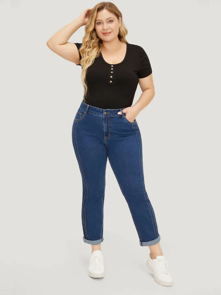 Very Stretchy High Rise Medium Wash Pleated Detail Jeans sold by Bloomchic product image thumbnail 3