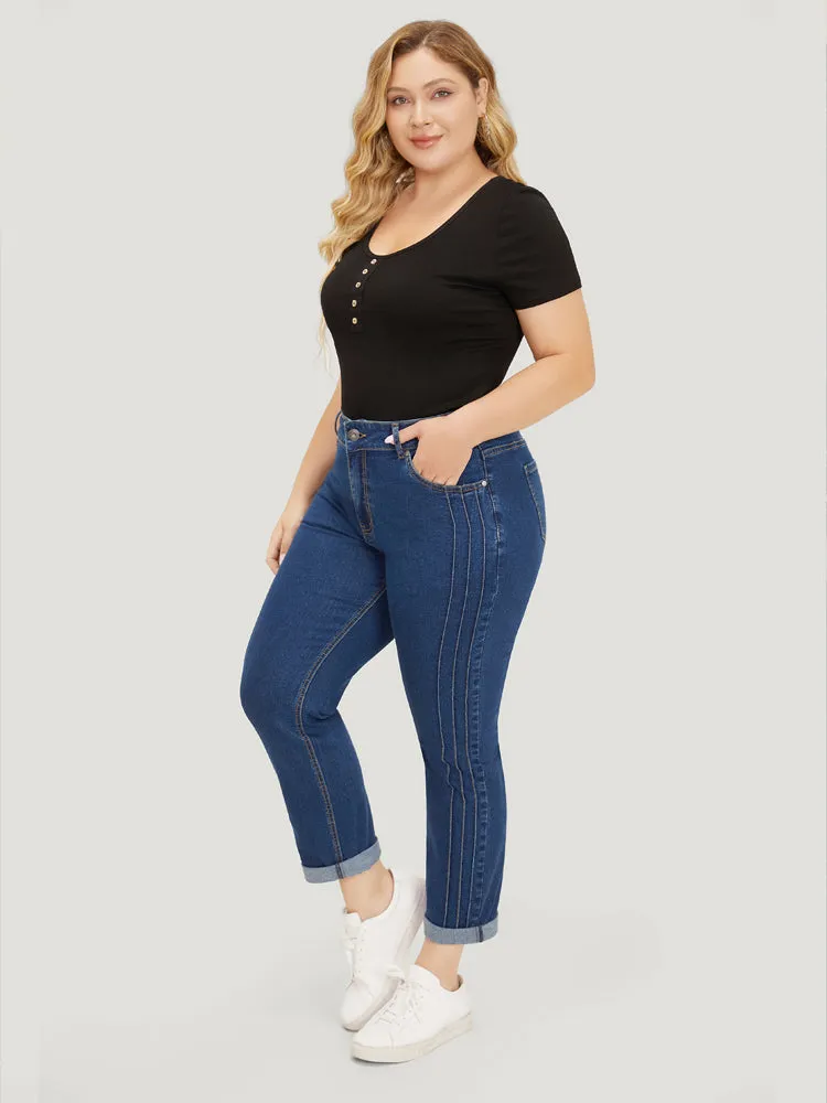 Very Stretchy High Rise Medium Wash Pleated Detail Jeans sold by Bloomchic product image thumbnail 2