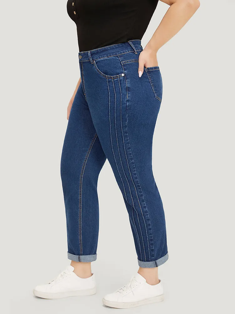 Very Stretchy High Rise Medium Wash Pleated Detail Jeans sold by Bloomchic product image thumbnail 4