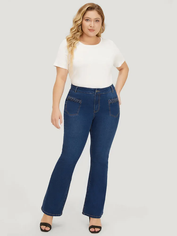 Flare Leg Very Stretchy High Rise Dark Wash Cable Contrast Jeans sold by Bloomchic product image thumbnail 5