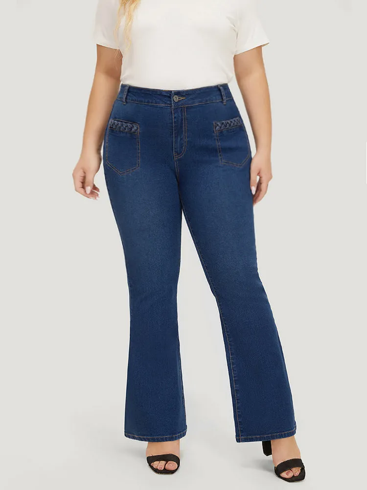 Flare Leg Very Stretchy High Rise Dark Wash Cable Contrast Jeans sold by Bloomchic product image thumbnail 4
