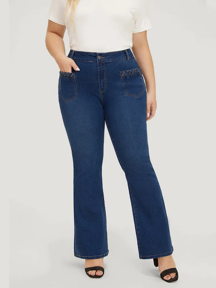 Flare Leg Very Stretchy High Rise Dark Wash Cable Contrast Jeans sold by Bloomchic product image thumbnail 3