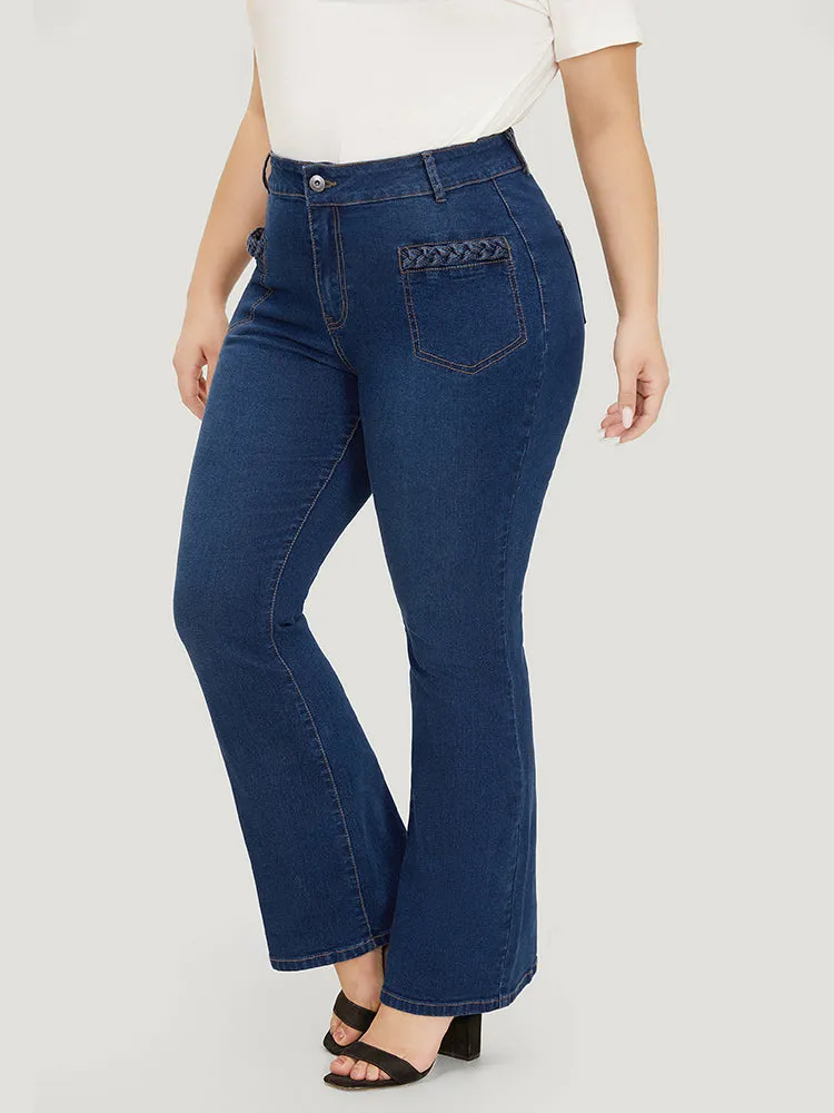 Flare Leg Very Stretchy High Rise Dark Wash Cable Contrast Jeans sold by Bloomchic product image thumbnail 2