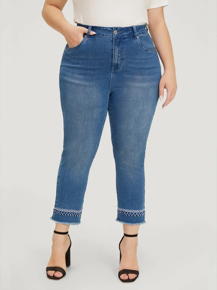 Very Stretchy Medium Wash Embroidered Raw Hem Jeans sold by Bloomchic product image thumbnail 3