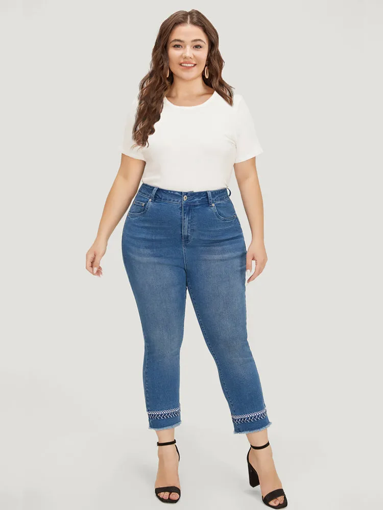 Very Stretchy Medium Wash Embroidered Raw Hem Jeans sold by Bloomchic product image thumbnail 2