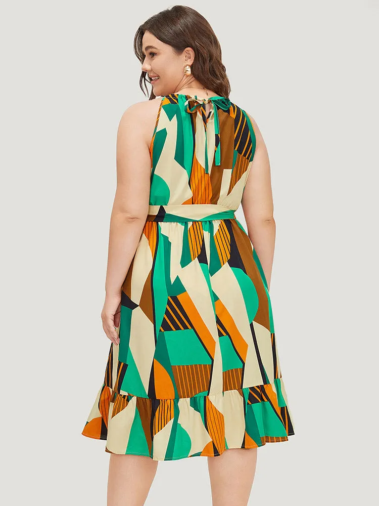 Geometric Contrast Keyhole Knot Pocket Belt Halter Dress sold by Bloomchic product image thumbnail 4