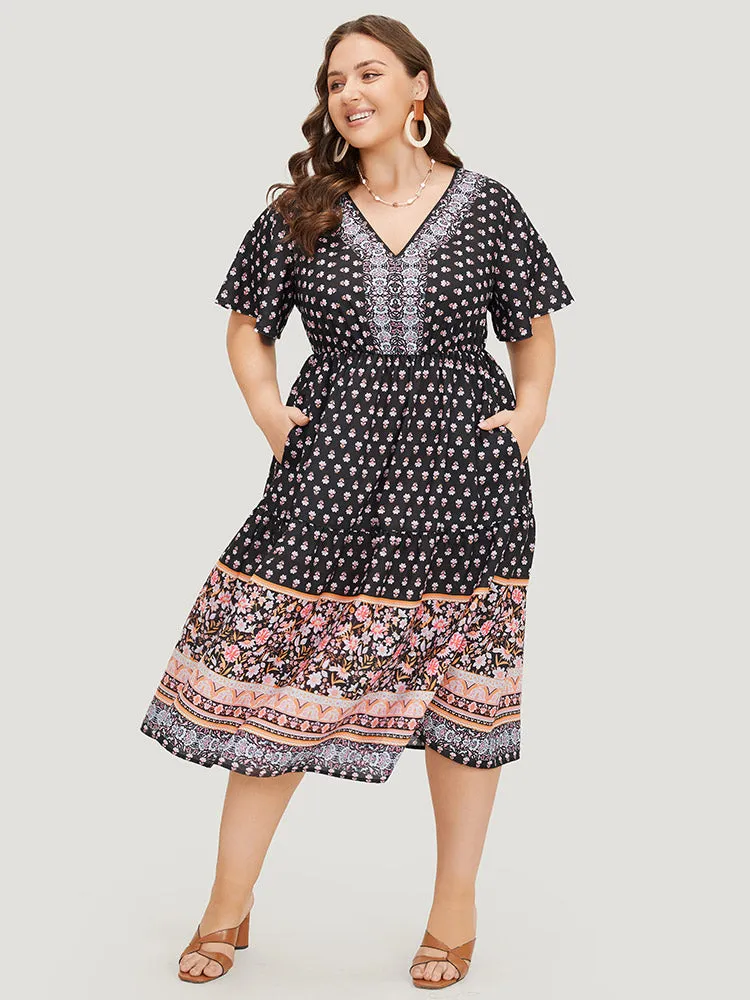 Boho Print Contrast Gathered Pocket Ruffles Dress sold by Bloomchic product image thumbnail 3