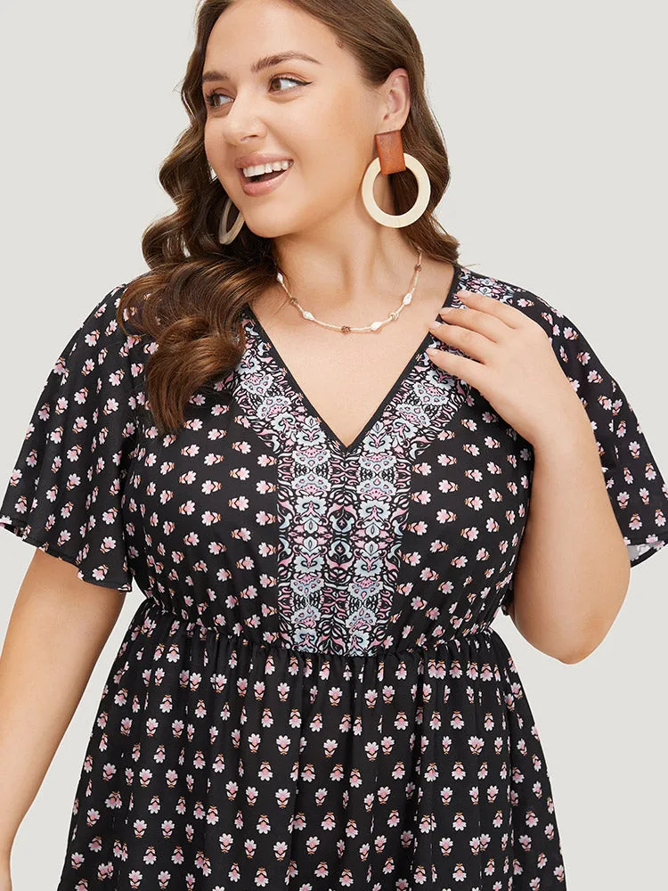 Boho Print Contrast Gathered Pocket Ruffles Dress sold by Bloomchic product image thumbnail 4