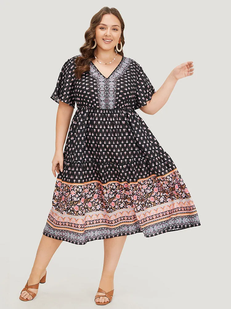 Boho Print Contrast Gathered Pocket Ruffles Dress sold by Bloomchic product image thumbnail 2