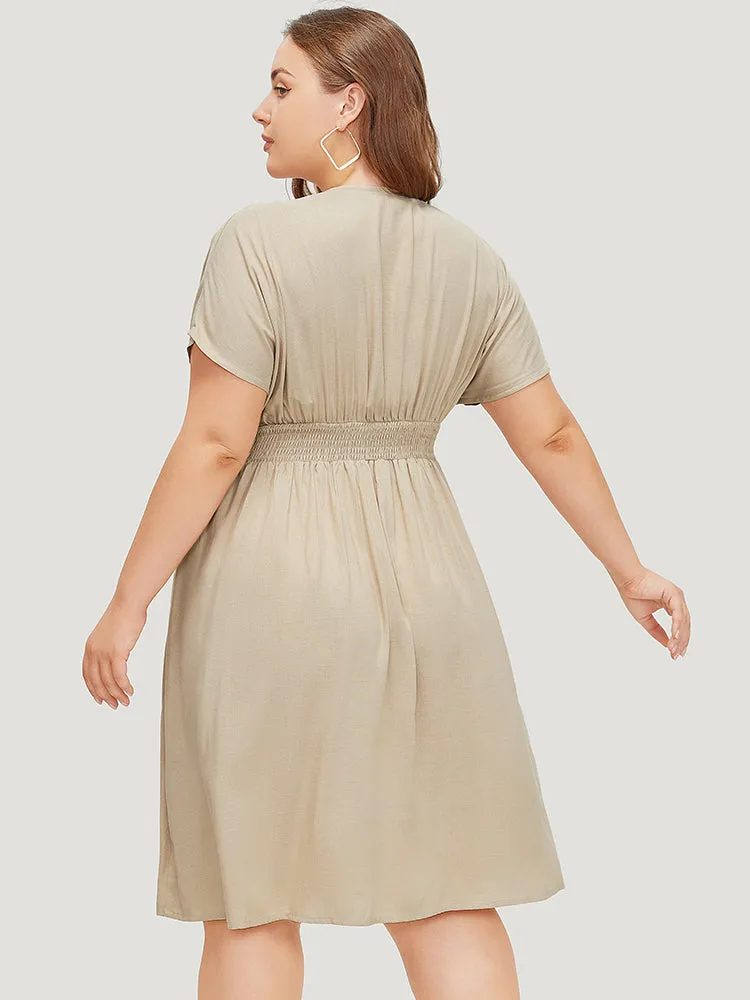 Plain Notched Button Detail Pocket Shirred Empire Waist Dress sold by Bloomchic product image thumbnail 4