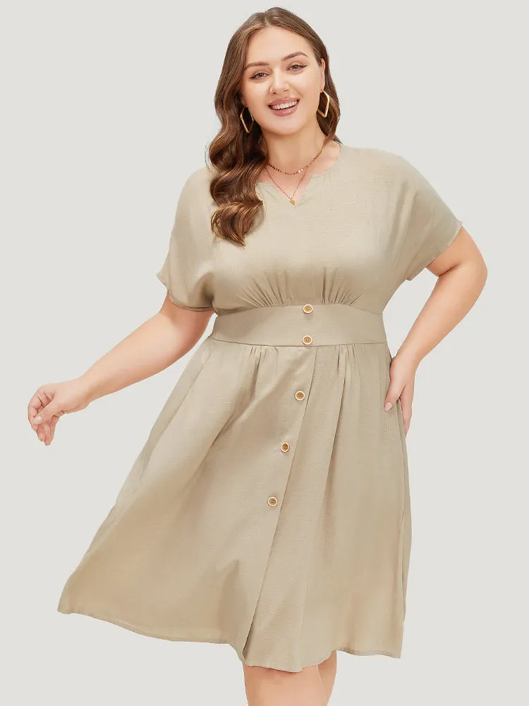 Plain Notched Button Detail Pocket Shirred Empire Waist Dress sold by Bloomchic product image thumbnail 5