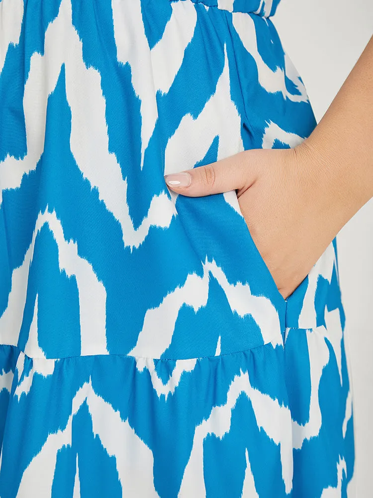 Geometric Print Halter Pocket Ruffle Tiered Dress sold by Bloomchic product image thumbnail 4