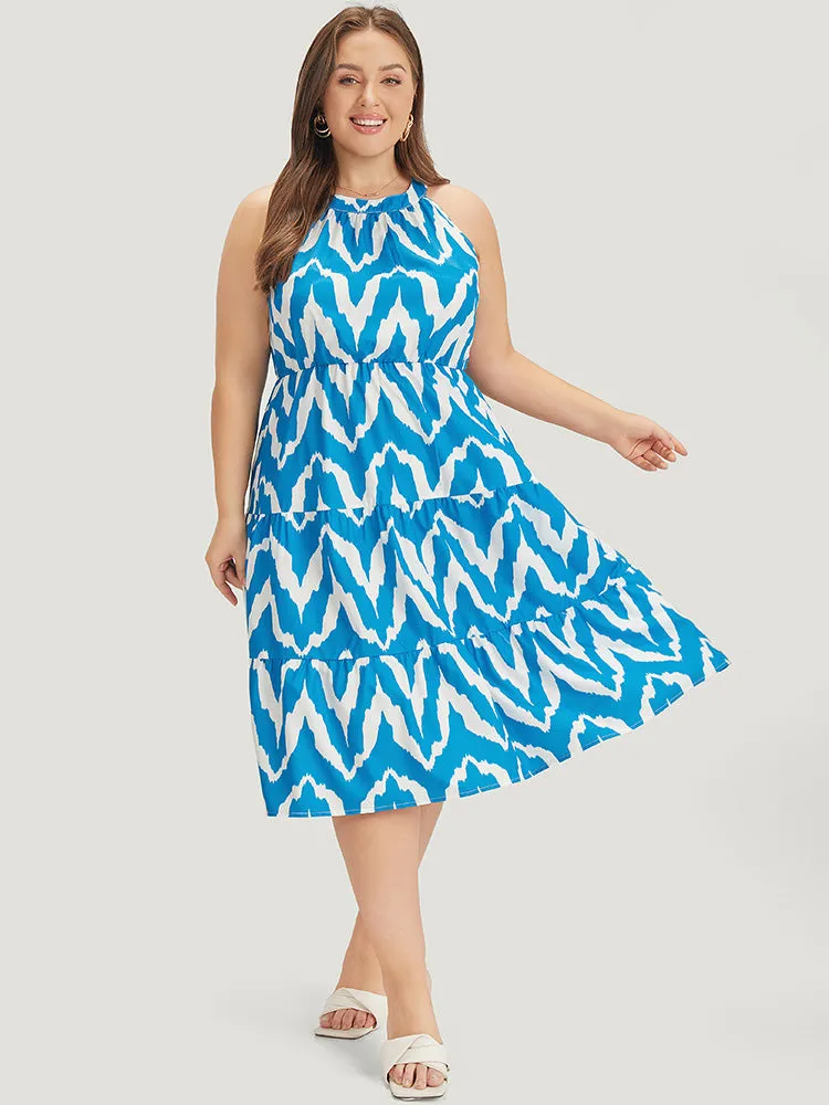 Geometric Print Halter Pocket Ruffle Tiered Dress sold by Bloomchic