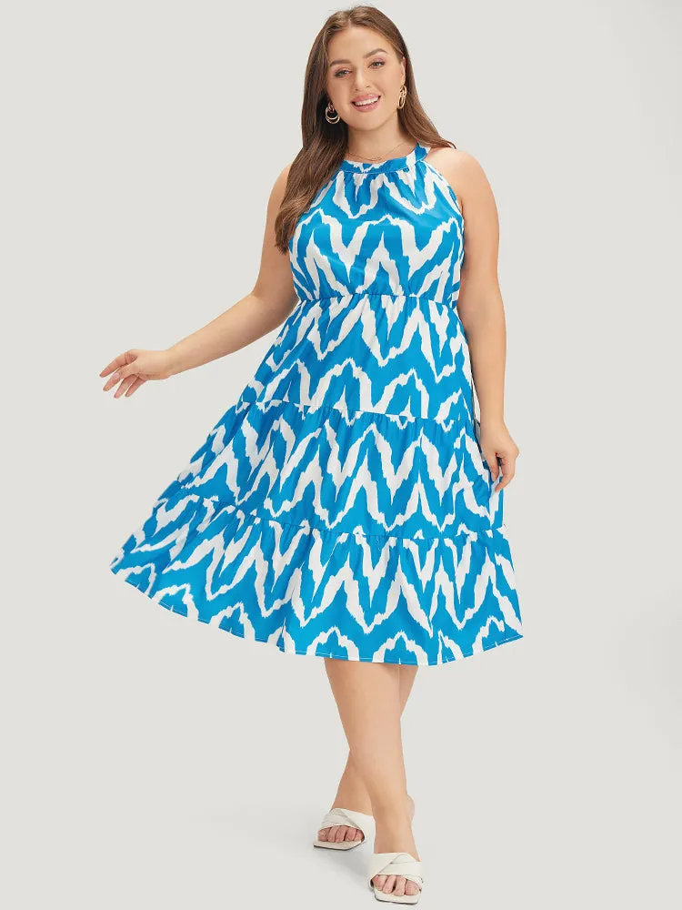 Geometric Print Halter Pocket Ruffle Tiered Dress sold by Bloomchic product image thumbnail 2