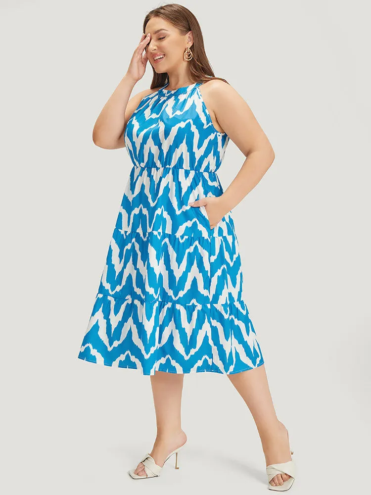 Geometric Print Halter Pocket Ruffle Tiered Dress sold by Bloomchic product image thumbnail 3