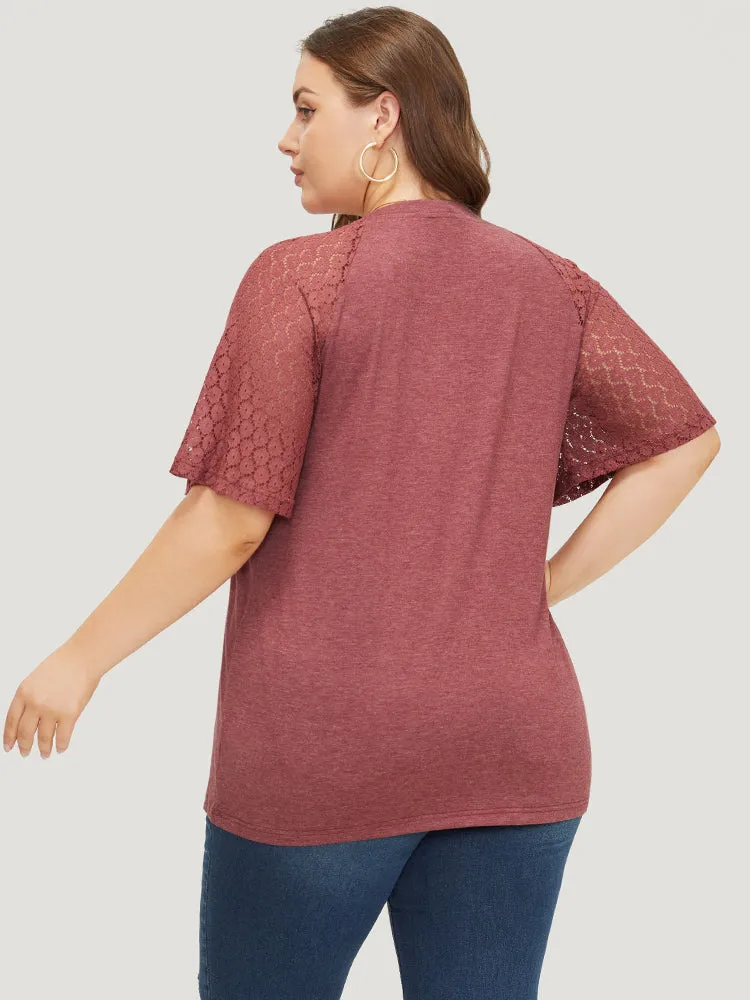 Plain Lace Raglan Sleeve Heather Crisscross Neck T-shirt sold by Bloomchic product image thumbnail 2