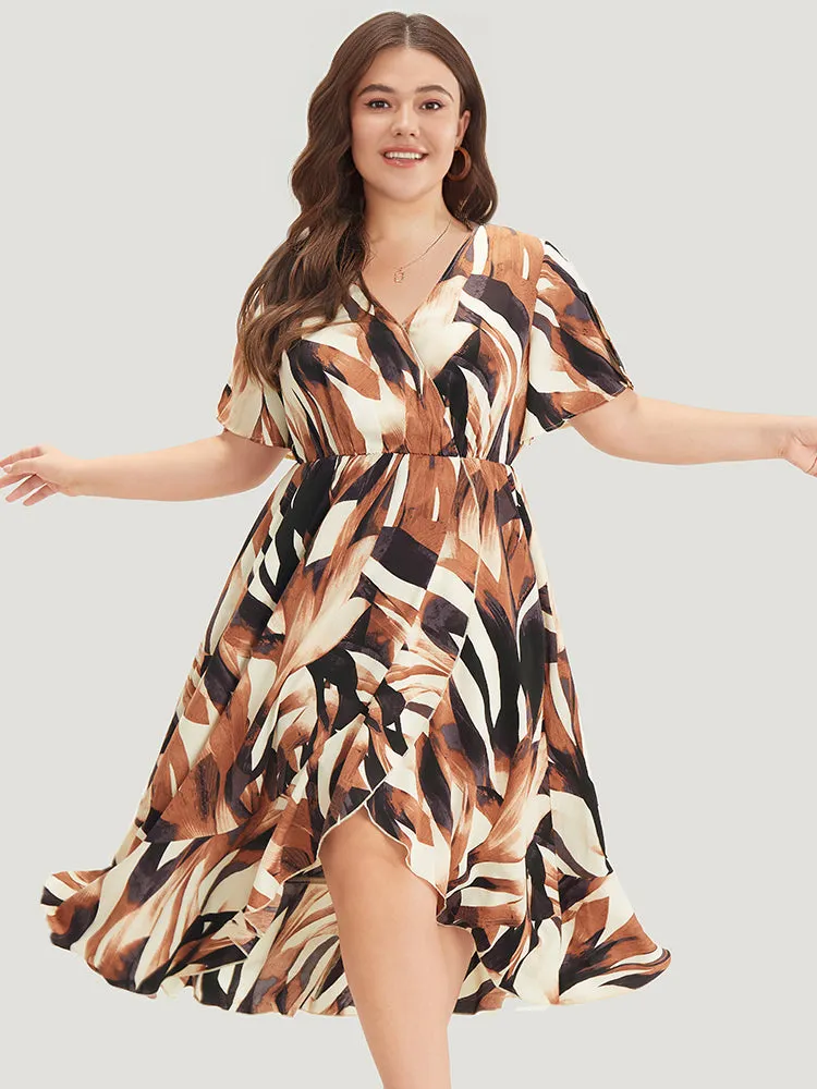 Allover Print Pocket Wrap Ruffle Irregular Hem Dress sold by Bloomchic product image thumbnail 3