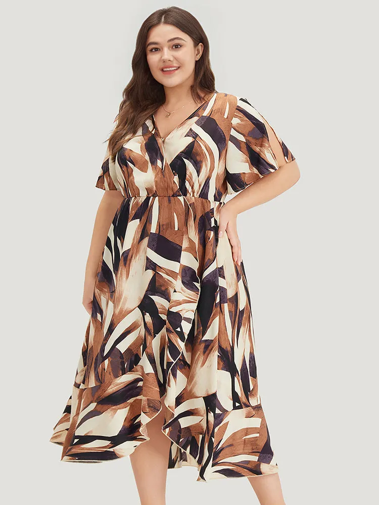 Allover Print Pocket Wrap Ruffle Irregular Hem Dress sold by Bloomchic product image thumbnail 4