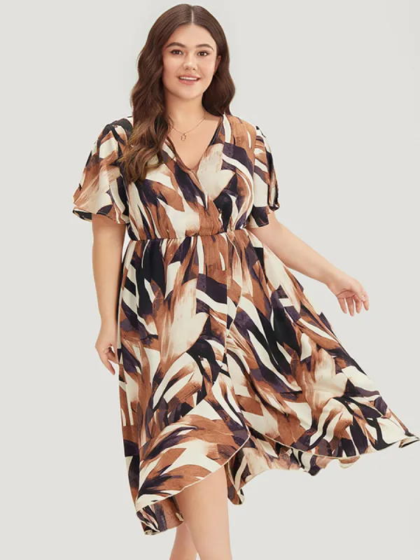 Allover Print Pocket Wrap Ruffle Irregular Hem Dress sold by Bloomchic