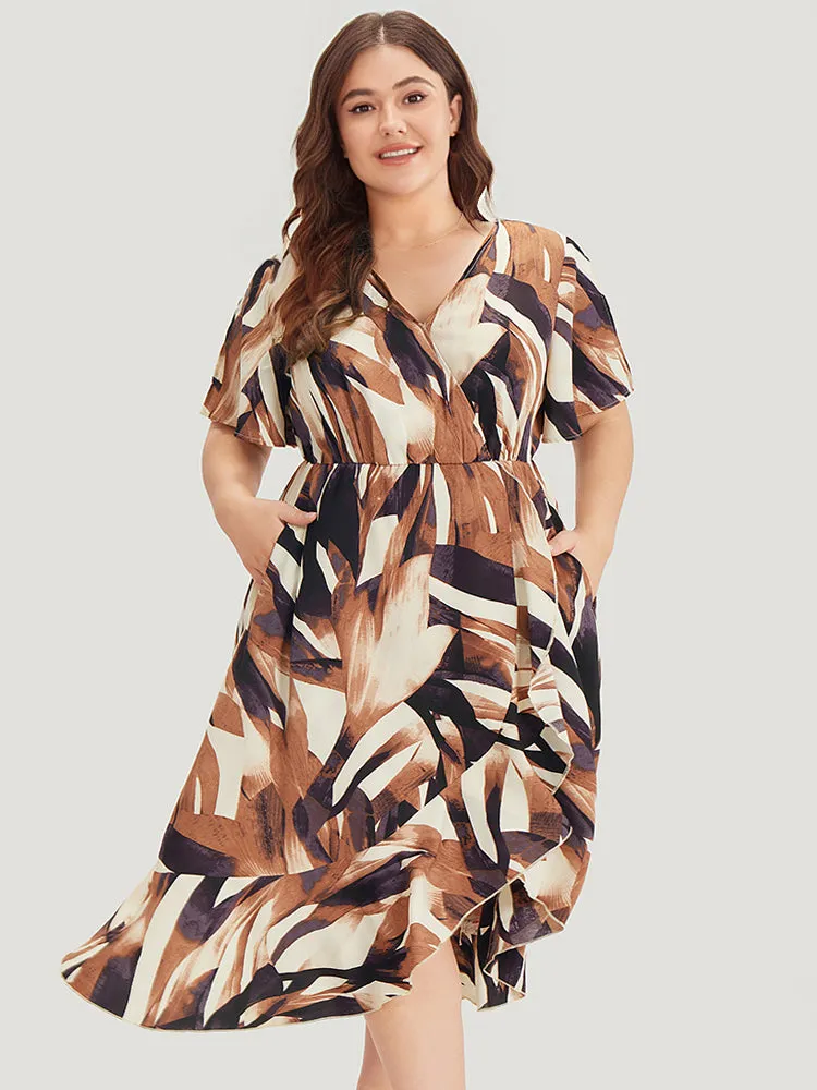 Allover Print Pocket Wrap Ruffle Irregular Hem Dress sold by Bloomchic product image thumbnail 5