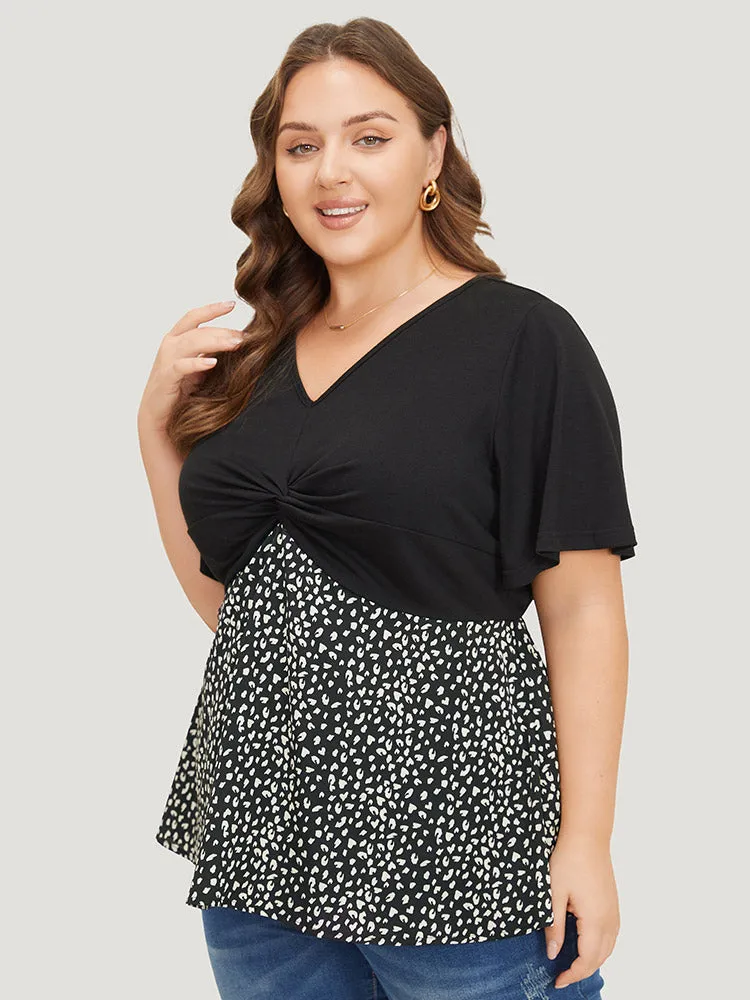 Leopard Patchwork Twist Ruffle Sleeve Blouse sold by Bloomchic product image thumbnail 4