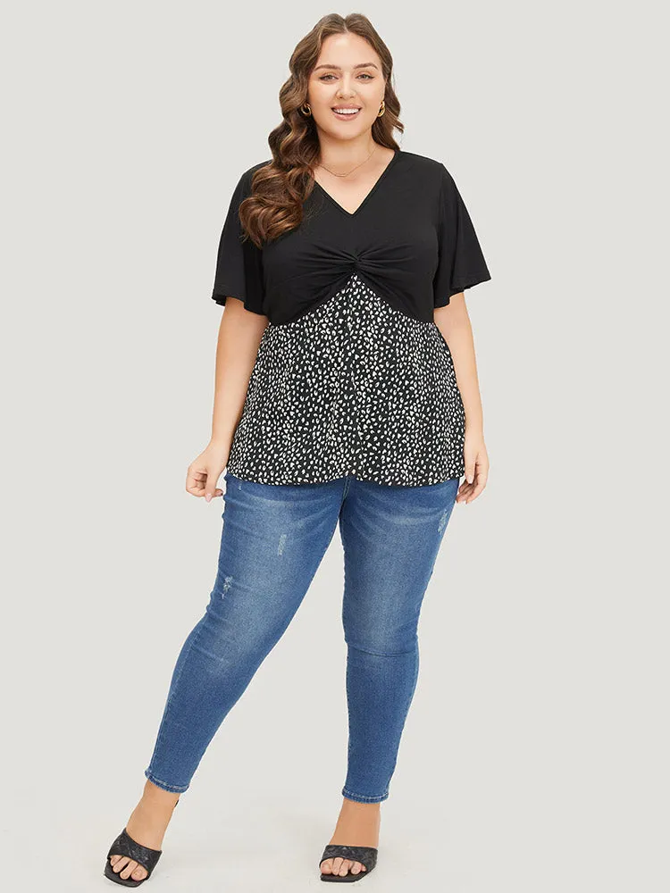 Leopard Patchwork Twist Ruffle Sleeve Blouse sold by Bloomchic product image thumbnail 5