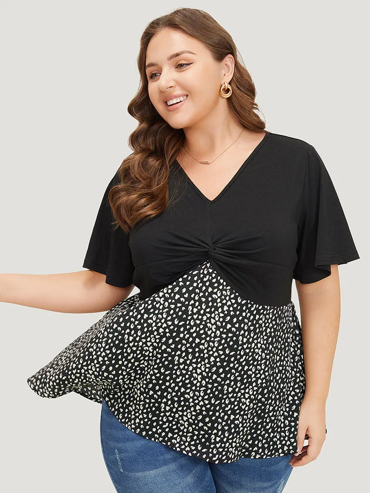 Leopard Patchwork Twist Ruffle Sleeve Blouse sold by Bloomchic product image thumbnail 2