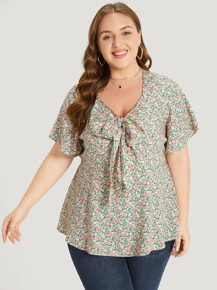 Ditsy Floral Knot V Neck Blouse sold by Bloomchic product image thumbnail 5