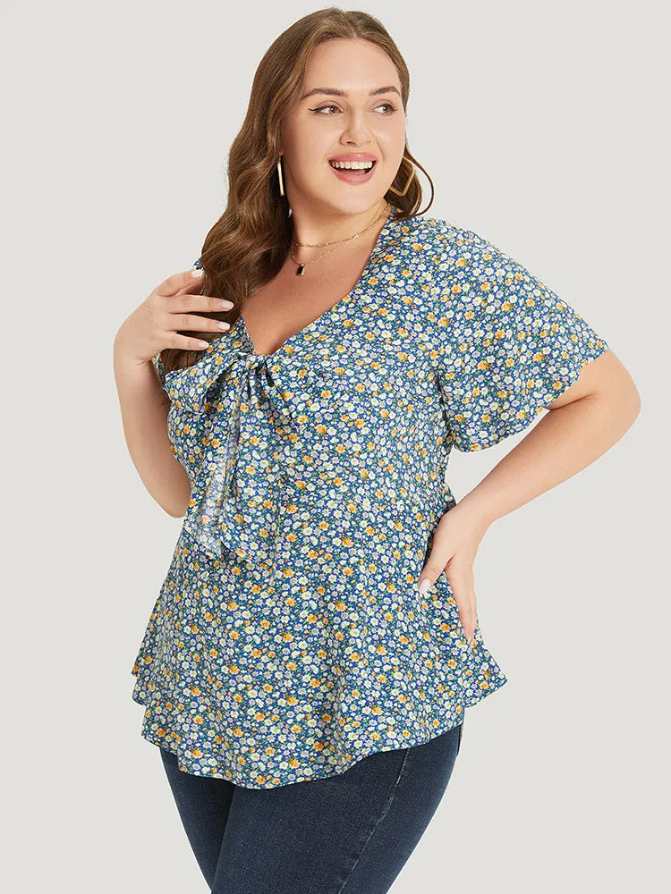 Ditsy Floral Knot V Neck Blouse sold by Bloomchic product image thumbnail 3