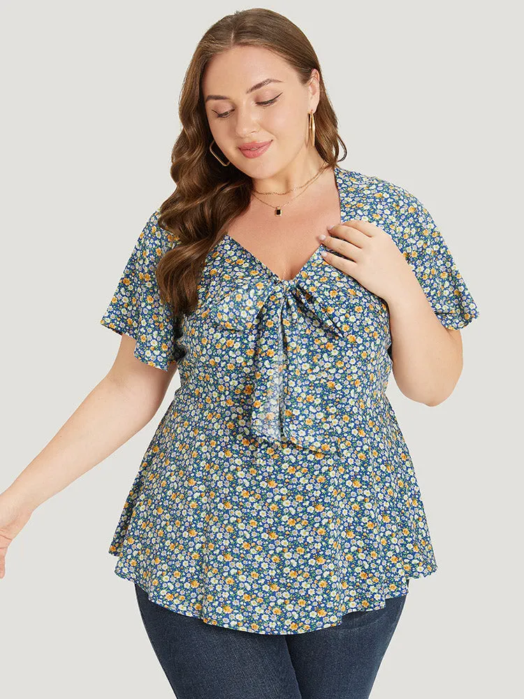 Ditsy Floral Knot V Neck Blouse sold by Bloomchic product image thumbnail 2