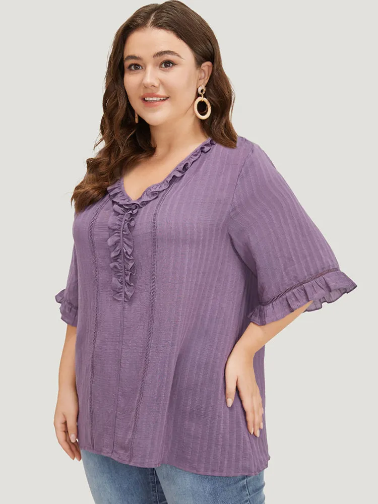 Plain Ruffle Trim Cut Out Blouse sold by Bloomchic product image thumbnail 2