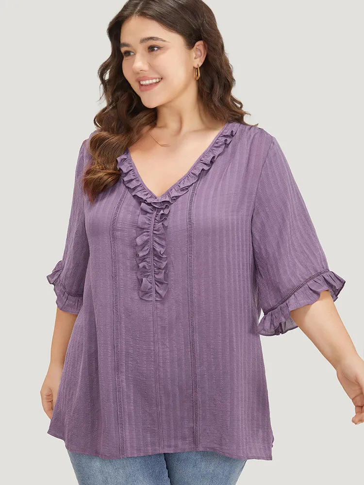 Plain Ruffle Trim Cut Out Blouse sold by Bloomchic product image thumbnail 4