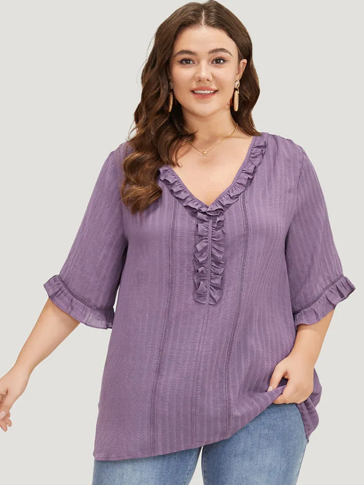 Plain Ruffle Trim Cut Out Blouse sold by Bloomchic