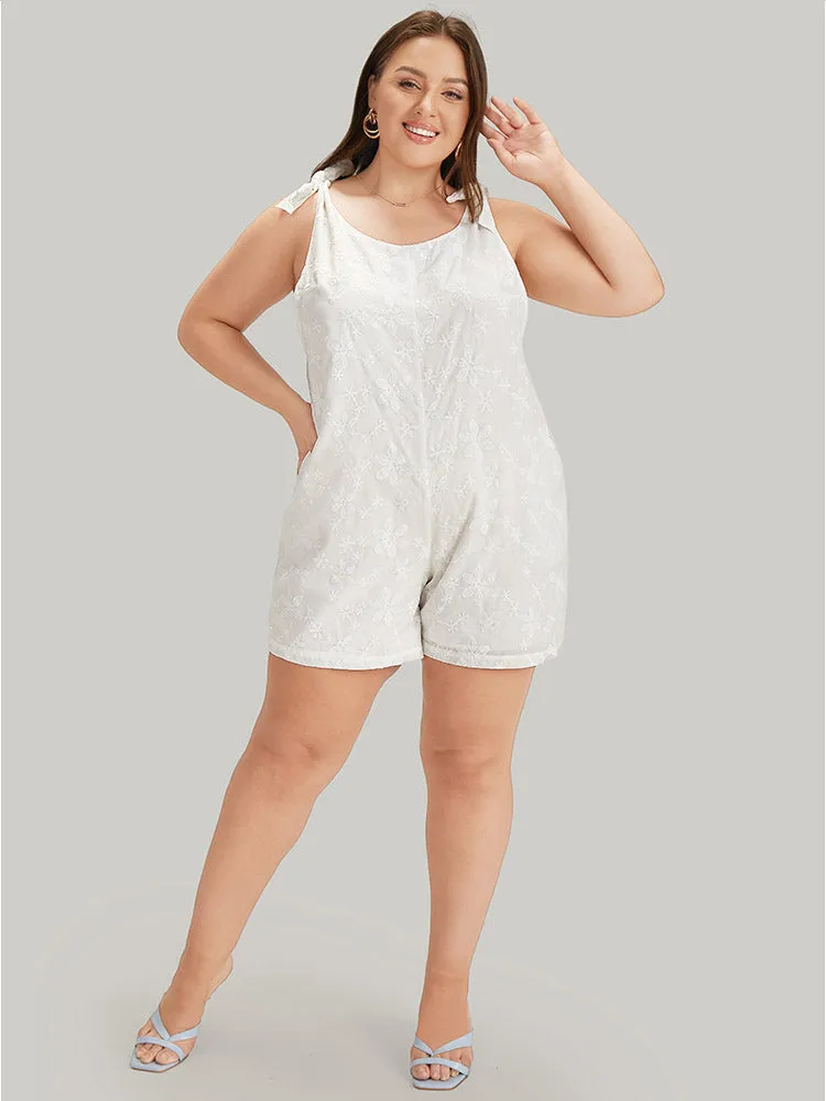 Solid Embroidered Knot Pocket Overall Romper sold by Bloomchic product image thumbnail 3