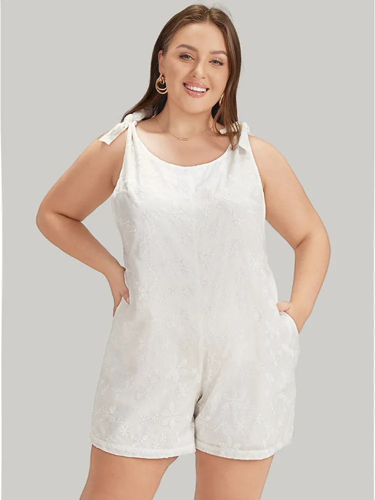 Solid Embroidered Knot Pocket Overall Romper sold by Bloomchic product image thumbnail 4