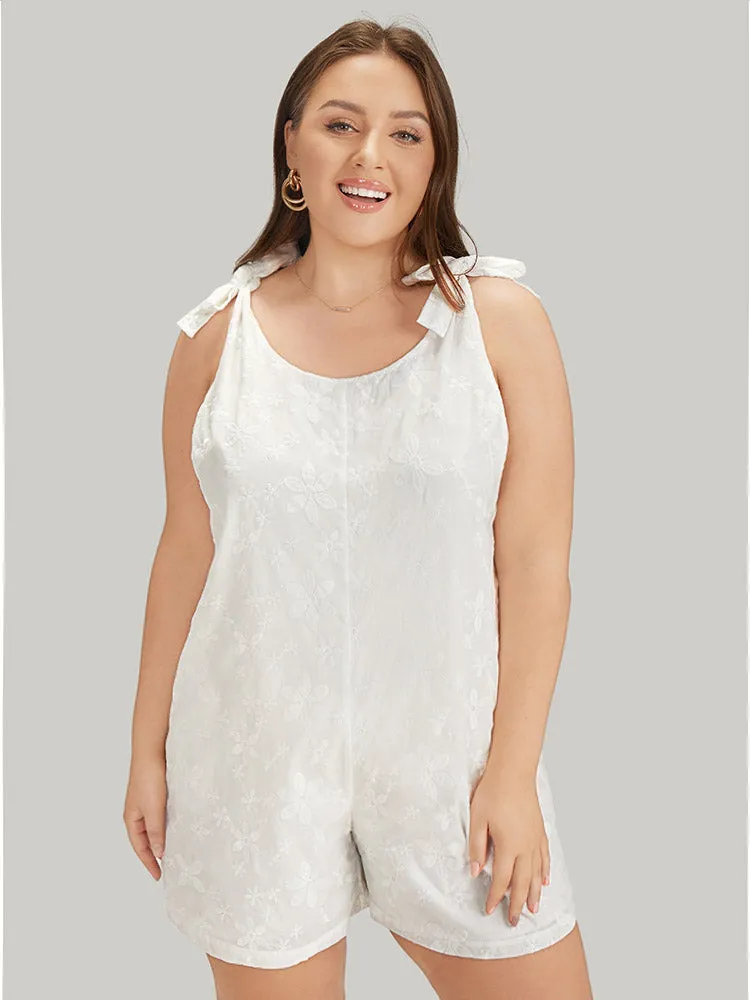 Solid Embroidered Knot Pocket Overall Romper sold by Bloomchic product image thumbnail 5