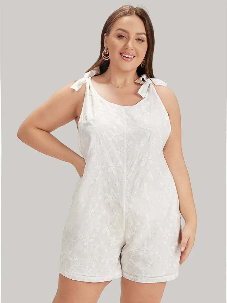 Solid Embroidered Knot Pocket Overall Romper sold by Bloomchic product image thumbnail 2