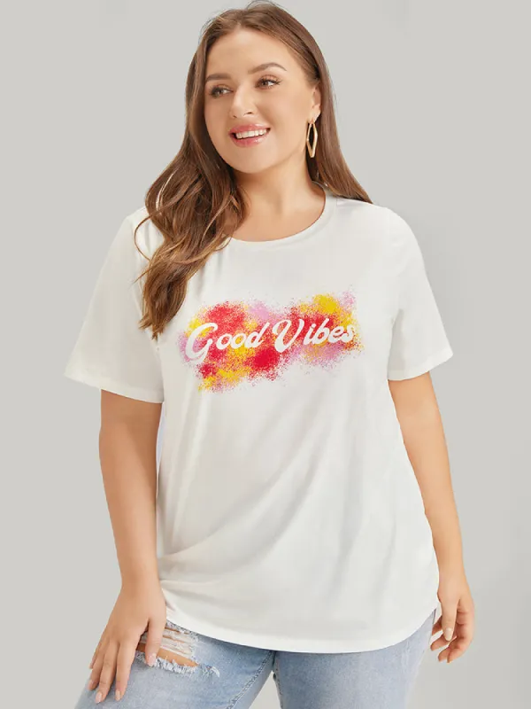 Positive Slogans Print Contrast Graphic T-shirt sold by Bloomchic