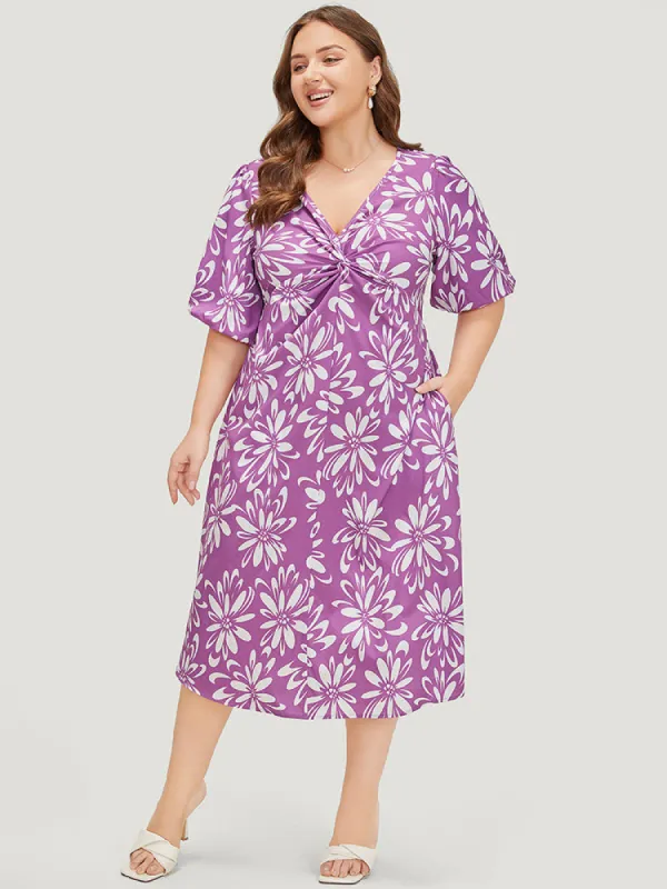 Floral Print Puff Sleeve Pocket Twist Front Dress sold by Bloomchic