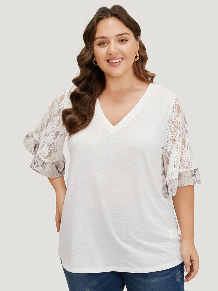 Plain Heather Mesh Lace Bell Sleeve T-shirt sold by Bloomchic product image thumbnail 4