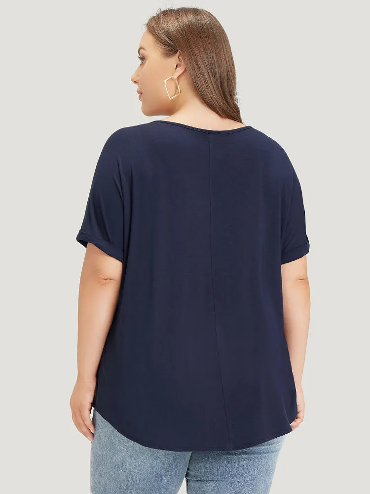 Solid Notched Crisscross Roll Batwing Sleeve T-shirt sold by Bloomchic product image thumbnail 5