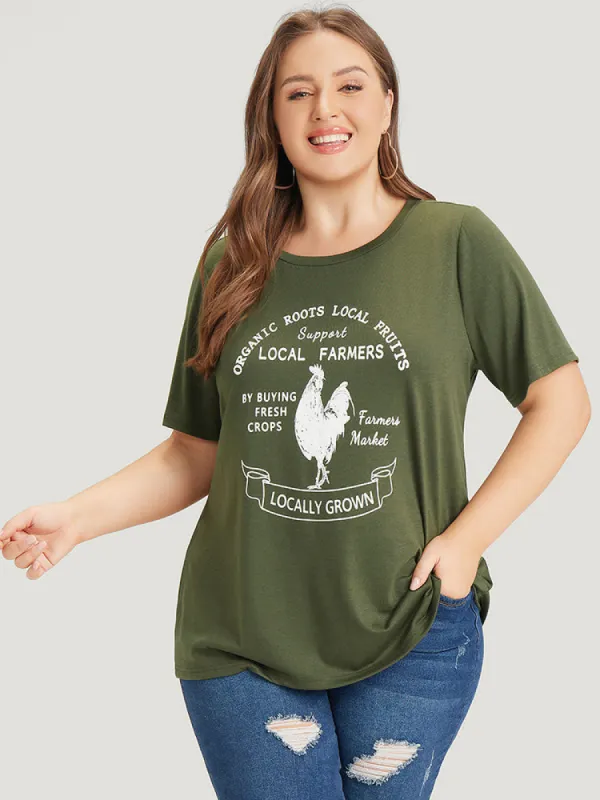 Letter & Animal Print Crew Neck Heather Graphic Tee sold by Bloomchic