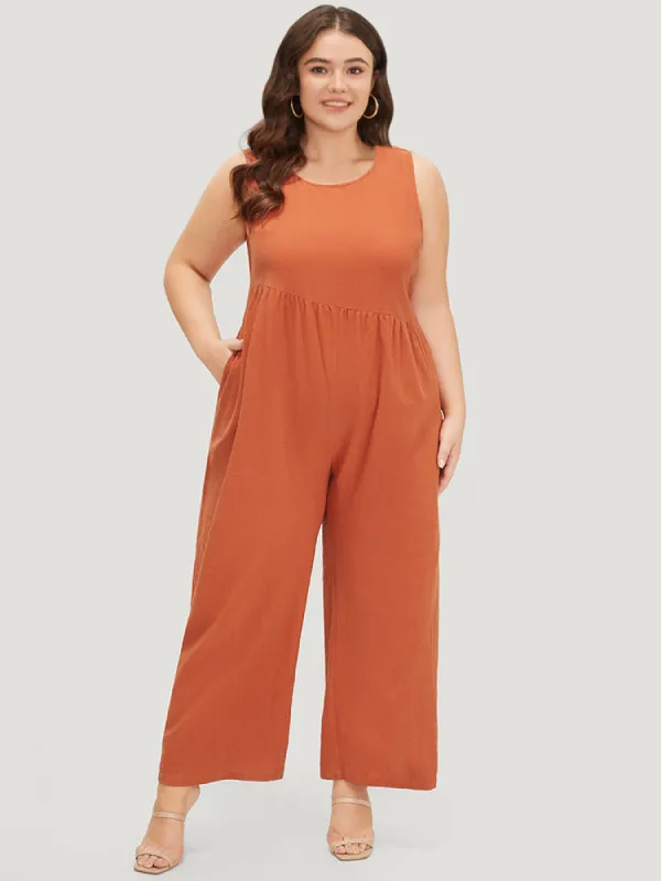 Plain Pocket Zipper Patchwork Tank Jumpsuit sold by Bloomchic