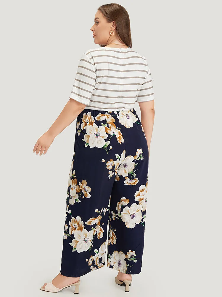 Striped & Floral Patchwork Pocket Jumpsuit sold by Bloomchic product image thumbnail 2